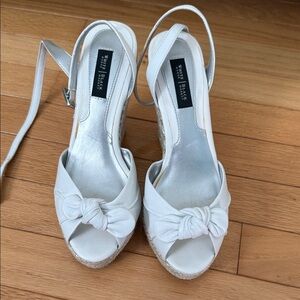 White House Black Market White Knotted Wedge Sandals